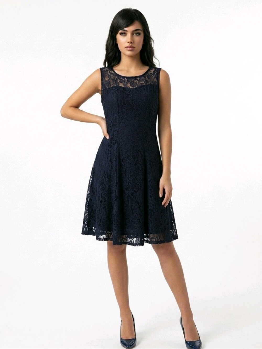 Dress BARN SLEEVELESS BLACK LACE DRESS FIT AND FLAIR SIZE 16 W